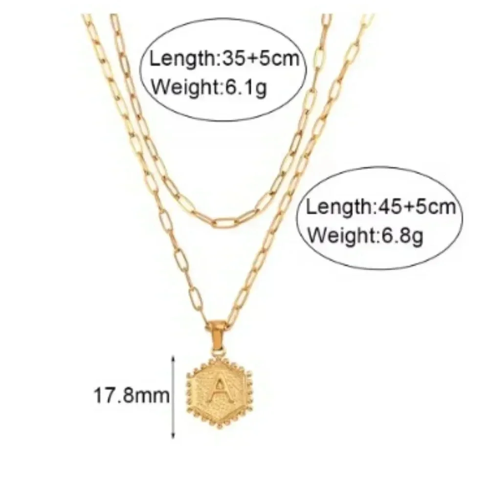 2 LAYER GOLD LETTER INITIAL COIN HEXAGONAL PENDANT  DAINTY NECKLACE, ELDM22335 - Picture 13 of 13
